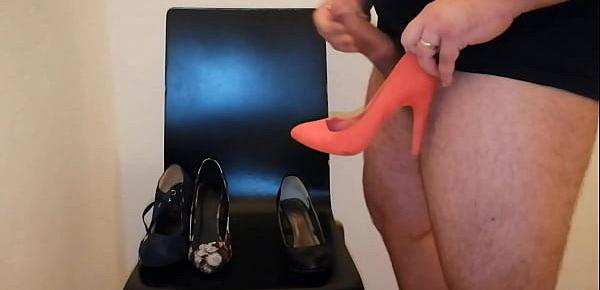  Masturbating over four high heel shoes